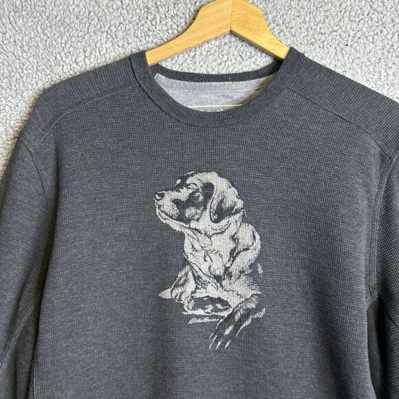 EDDIE BAUER Thermal Dog Shirt Mens Large Gray Waffle Labrador Retreiver Hunting - Picture 2 of 13